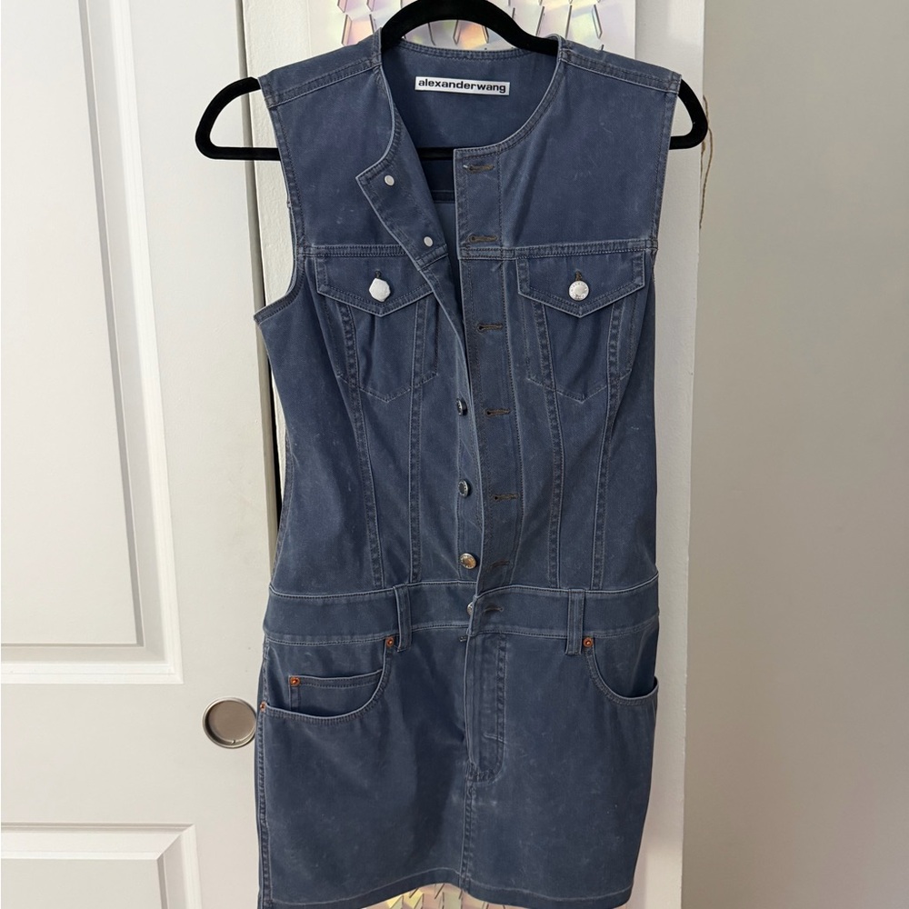 Alexander Wang Slate Blue Sleeveless Denim Mini Dress